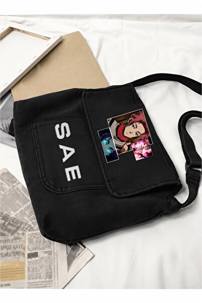 Minga London Black Sae Printed Denim Messenger Bag