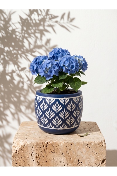 mora store Dekoratif Beton Saksı Mavi Bohem İskandinav Tarz 13x12 cm | Modern...