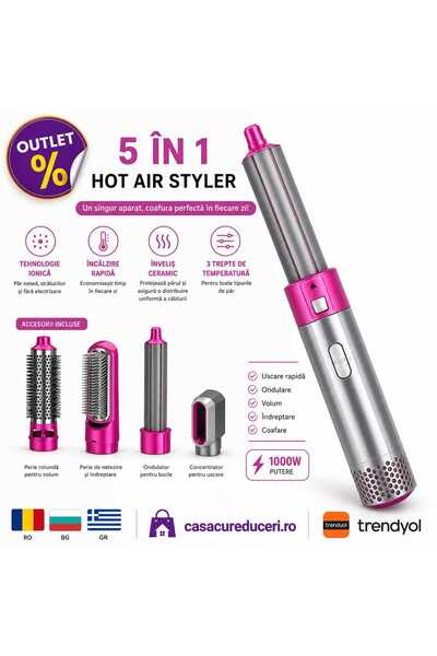 ANY SHOP MARKET Perie electrică cu aer cald 5 în 1, 1000W, tehnologie ionică,...