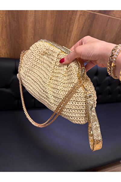 moimaaksesuar Wicker Weave Women's Hand and Shoulder Bag – Chain Strap, Gold ...
