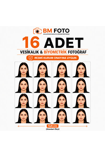 BM Foto 16 Adet 5x6 cm Biyometrik Vesikalık Fotoğraf | Ehliyet ve Kimlik