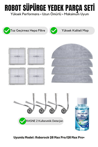 Asgard Grup Compatibil cu Roborock Q8 Max Pro/Q8 Max Pro+ 4 perii laterale 4 ...