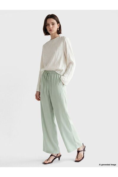 LC Waikiki Lcw Modest Green Elastic Waist Wide Leg Women's Trousers