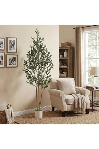 SCHENKERO Artificial Olive Tree 182cm Double Trunk Potted, Realistic Faux Oli...