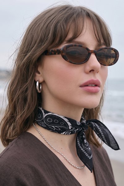 InStyle Drop Patterned Black Bandana Scarf 50X50