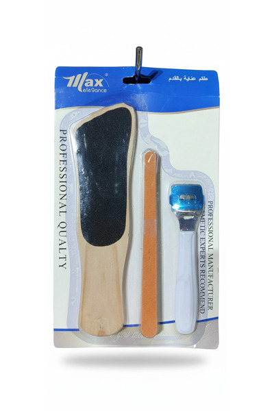 max elegance طقم عناية بالقدم 3 قطع بمبرد قدم خشبي ومزيل كالو ومبرد أظافر