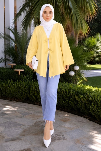 İmajButik Kimono galben deschis cu legătură în față