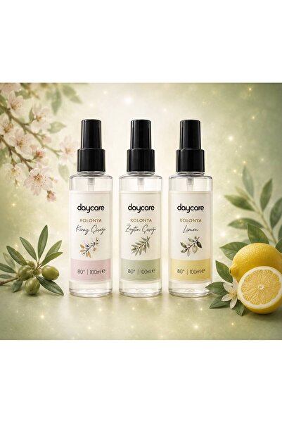 Daycare Kolonya Deneme Seti Limon & Kiraz Çiçeği & Zeytin Çiçeği 80° 100 ml S...