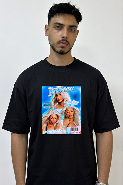 Anetos Cardi B_54 Design Printed Oversize Black T-Shirt