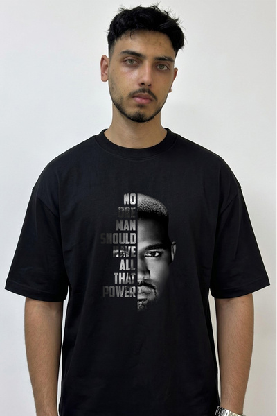 Anetos Kanye West Power Design Printed Oversize Black T-Shirt
