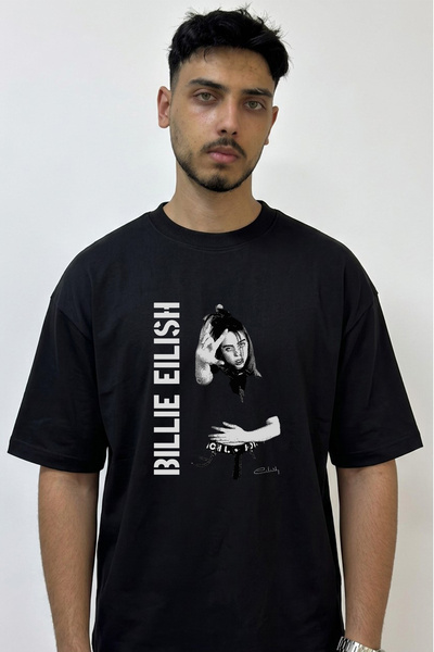 Anetos Μπλουζάκι Billie Eilish_139 με στάμπα σχεδίου, μαύρο, μεγάλου μεγέθους