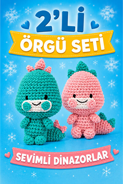LİVA CRAFT Art & Craft Örgü Seti, 2'li Dinazor Amigurumi Örgü Kiti, Tüm Malze...