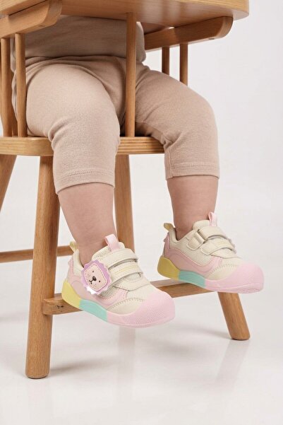 Marco Kids Beige Pink Orange Velcro Mesh Baby Girl Sneakers