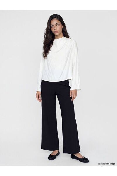 LC Waikiki Lcw Modest Black Women's Crepe Trousers with Elastic Waist