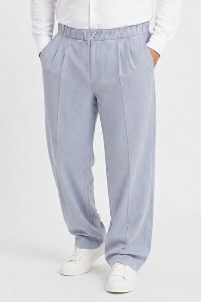 RELAXL S-12Xl Summer 100% Cotton Pleated Baggy Pants Wide Leg Light Gray