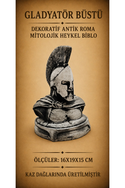 miceda art studio GLADYATÖR BÜSTÜ DEKORATİF ANTİK ROMA HEYKEL BİBLO EL YAPIMI...