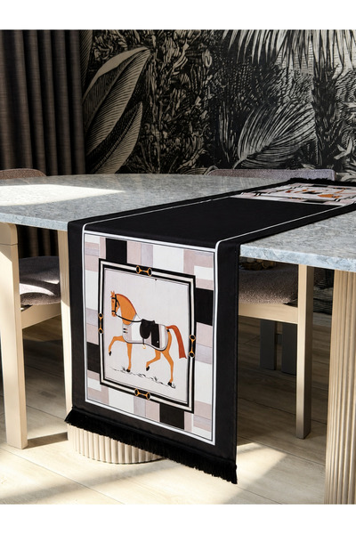 Skhome Horse-Themed Modern Decorative Printed Fringed Runner 1 Piece 40X140Cm...