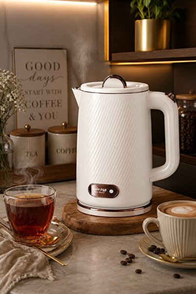 Generic Electric Kettle 1.8 Litres White Double Wall Safe for Corners of Luxury
