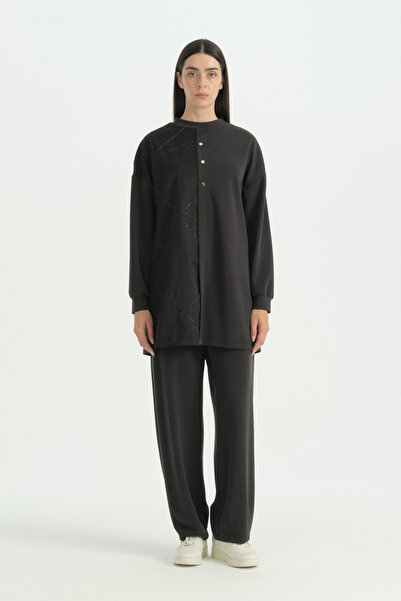 Nihan Sequined Knitted Trousers Modal Blend Set - Black