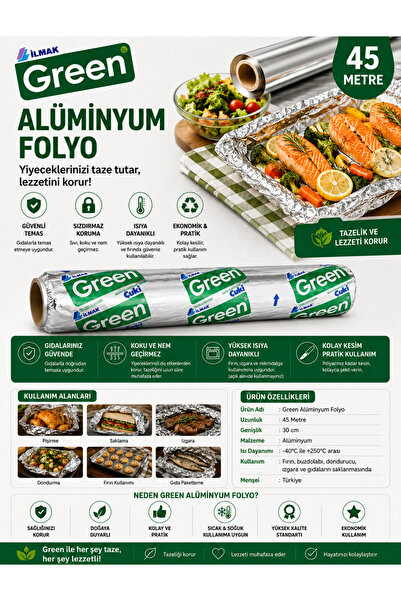 Green Alüminyum Folyo 30 cm x 50 Metre Endüstriyel Mutfak Folyosu