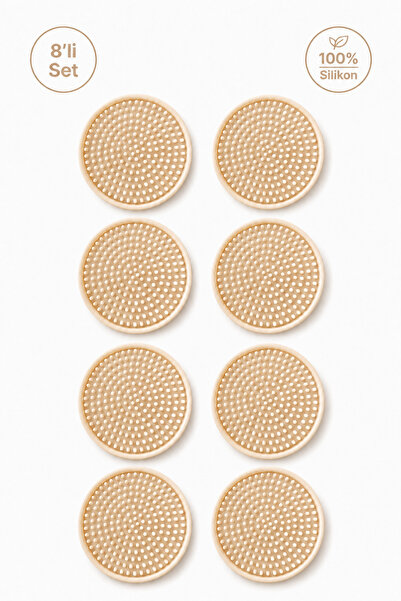 Siliconly 8 Pieces of Silicone Coasters, Coasters, 100% Silicone Coasters Ecru