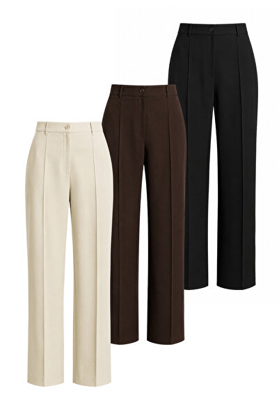 DI LORIA Women's High Waist Wide Leg Palazzo Trousers with Ribbed Front Stitc...