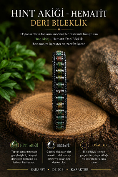 OSMANLI DEĞERLİ TAŞ Certified Indian Agate - Hematite Magnet Closure Bracelet