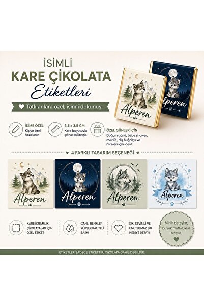 YEAP OFFICE Kişiye Özel İsimli Kare Çikolata Etiketi Yapışkanlı 117 Adet (3,5...