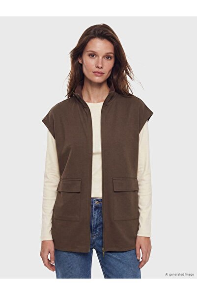 LC Waikiki Lcw Modest Brown High Collar Oversize Drawstring Women's Vest