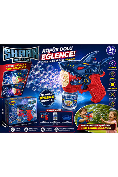 Azra Toys Shark Bubble Gun Kırmızı – Işıklı Otomatik Baloncuk Tabancası | Köp...