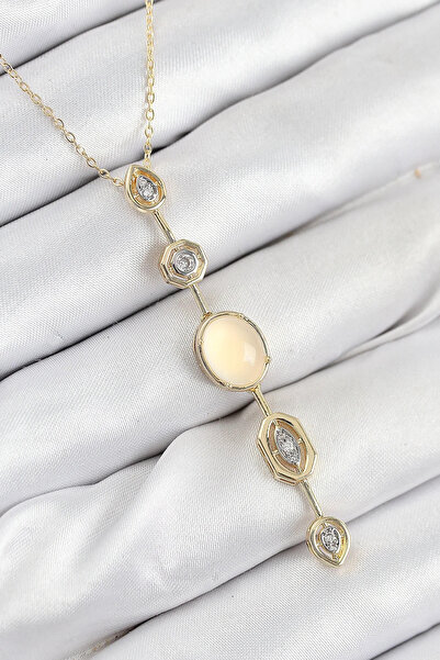 Marsilyan Brass Chain Yellow Gold Color Zircon Stone Y Necklace Elk-Bjtieg