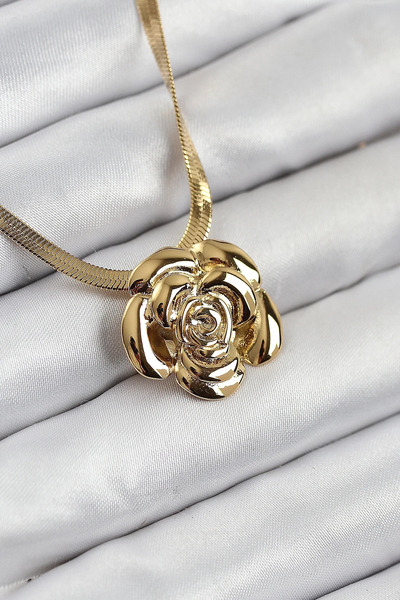 Marsilyan 316L Steel Rose Figured Italian Chain Model Gold Color Women's Neck...