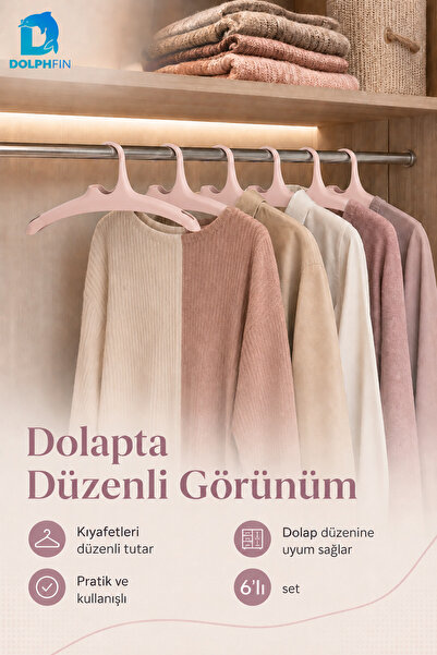 DolphFin Style Hanger 6-Piece Plastic Clothes Hanger In-Cabinet Wardrobe Clot...