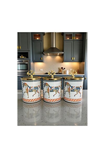 Empressco 3-Piece Cylinder Spice Rack Set, Metal Coffee Corner, Herm Pattern,...