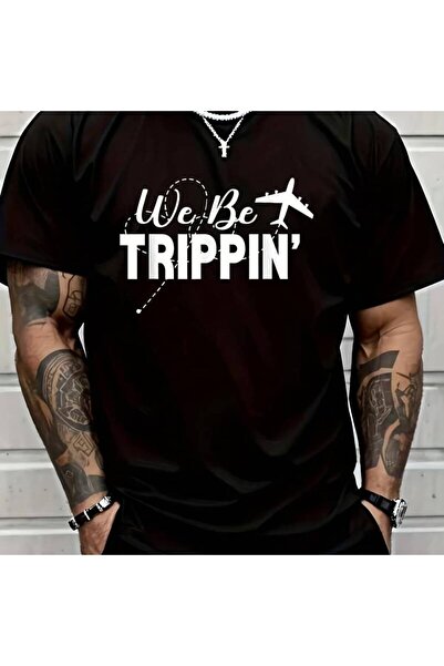LİNA06 تي شيرت رجالي بتصميم We Be Trippin Funny Travel Vacation Trip Flying، ...