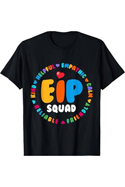 2mcup تي شيرت فريق EIP Squad لبرنامج التدخل المبكر ECSE أسود مع تصميم ملون يح...
