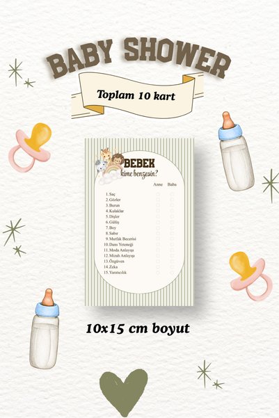 Funzee Baby Shower & Cinsiyet Partisi Bebek Kime Benzesin Oyun Kartı - 10 Adet