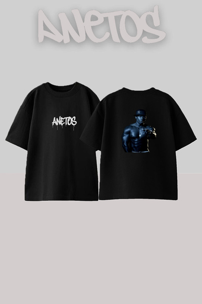 Anetos 50 Cent_39 Design Printed Unisex Oversize Black Tshirt