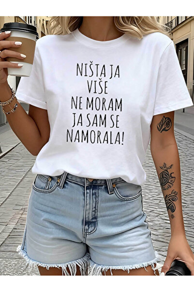 1001 Line تي شيرت نسائي بعبارة "Ništa Ja Više Ne Moram" بتصميم شعار مضحك - بل...