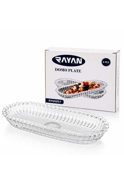 CASA JOY Platou oval 14,5 x 6,5 x 2 cm, Sticlă, set de 6, Model în relief cu ...