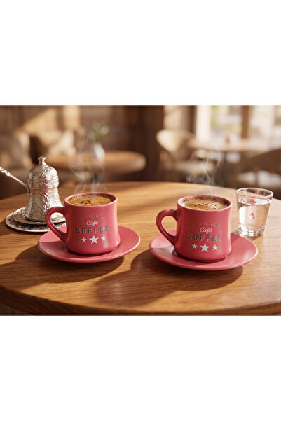 Elista Retro Pink 2-Piece Turkish Coffee Cup and Saucer Set 90 ml