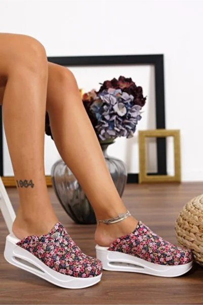 altın moda shoes Blumsaboterli̇k Pink Flower Pattern Women's Sabo Orthopedic Anatomical Hospital, Doctor, Nurse, Chef Slippers