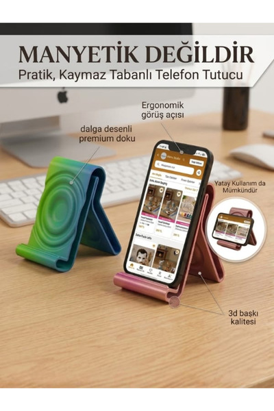 Masaüstü Telefon Tutucu Dalga Desenli Kaymaz Taban Manyetik Olmayan Telefon Standı
