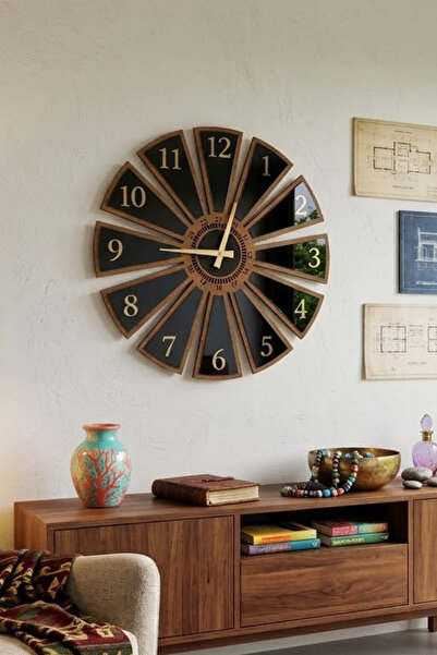 Dekoratif Ahşap Duvar Saati Parçalı Tasarım Modern Duvar Saati Sessiz Mekanizmalı 50x50cm