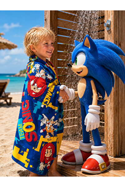 Zorluteks 💙   Sonic Character Licensed Beach Towel – 100% Cotton, 75X150 cm
