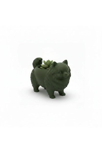 OEM Mini Ghiveci Decorativ Imprimat 3D cu Design Pomeranian - Olive green compozit mat
