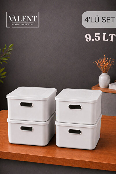 VALENT Nero 9.5 Lt 4'lü Çok Amaçlı Kapaklı Organizer Kutu Makyaj Banyo Mutfak...