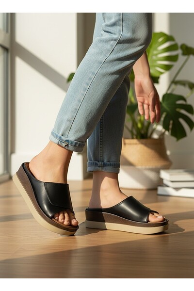 KAFKASLAR AYAKKABI Thick Sole Flat Model Soft Daily Simple Stylish Women's Sl...