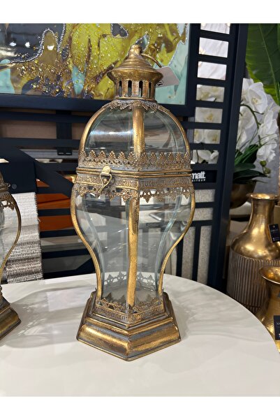 KARCILAR HOME STORE eskitme altın fener 24x24x45 cm