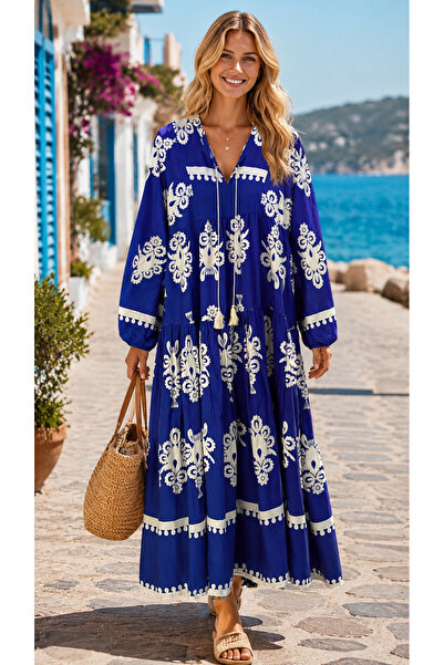 forte bella Trend Maxi Boy Ethnic Pattern Viscose Dress